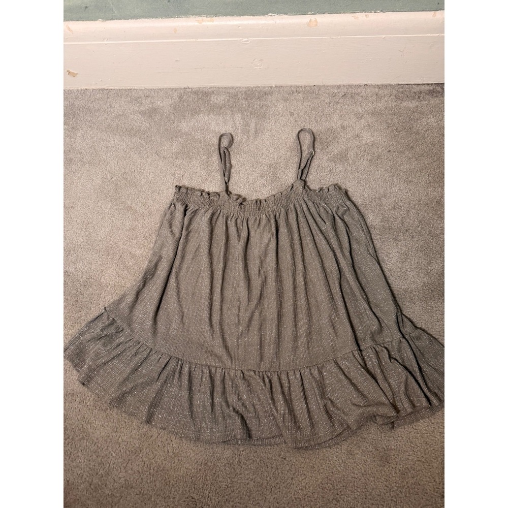 Amadi By Anthropologie Metallic Silver Pleated Cami Top XL Y2K Style